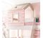 Lit Superposé Petite Maison Escalier Droit Aggloméré Rose 90/100x200cm