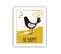 Tableau Décoratif à Cadre Blanc Doncu 23,5x28,5cm Oiseau 'be Happy' Noir Et Jaune