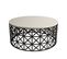 Table Basse Ovale Ellipticum Support Grille Ajouré Bois Blanc Crème Et Métal Noir