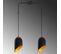 Suspension 2 Lampes Coupe Oblique Alignées Quisky 52cm Métal Noir Et Or