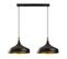 Suspension 2 Lampes Alignées Randy 68cm Métal Noir Et Or Antique