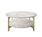 Table Basse Ovale Elliptica 2 Tablettes Bois Marbre Blanc Et Métal Or