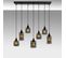 Suspension 7 Lampe Boules et Tubes Alignés Saccade Mervin 85cm Métal Noir Et Verre Fumé