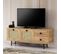 Meuble TV 3 Portes En Cannage Smussi 140cm Bois Naturel Et Métal Noir