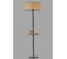 Lampadaire Design Avec Table D'appoint Integrée Genzo H160cm Cannage Beige, Bois Massif Foncé Et Mét