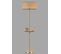 Lampadaire Genzo H160cm Abat Jour Avec Cannage Beige Et Support Métal Or Et Bois Massif Foncé