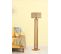 Lampadaire Design Robian H150cm Avec Cannage Beige Et Bois Foncé