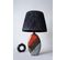 Lampe à Poser Design Yolly D33cm Tissu Noir Et Céramique Motif Africain Rouge, Noir Et Gris