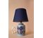 Lampe à Poser Moderne Tolina D30cm Tissu Bleu Foncé Et Céramique Motif Faïence Bleu, Turquoise Et Or