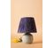 Lampe à Poser Style Contemporain Havany D20cm Abat Jour Tissu Bleu Indigo Avec Base Céramique Bleu