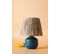Lampe à Poser Style Contemporain Havany D20cm Abat Jour Tissu Gris Avec Base Céramique Bleu