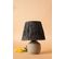 Lampe à Poser Style Contemporain Havany D20cm Abat Jour Tissu Gris Foncé Avec Base Céramique Grège