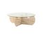 Table Basse Ronde Design Vogue D90cm Verre Transparent Et Effet Travertin Beige