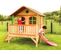 Stef Maison Enfant Avec Toboggan Rouge   Aire De Jeux Pour L'extérieur En Marron et Vert