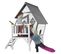 Cabin XL Maison Enfant Avec Toboggan Violet   Aire De Jeux Pour L'extérieur En Gris et Blanc