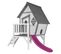 Cabin XL Maison Enfant Avec Toboggan Violet   Aire De Jeux Pour L'extérieur En Gris et Blanc