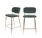 Jolien - Lot De 2 Tabourets De Bar En Tissu Avec Pieds Dorés - Couleur - Vert