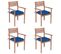 Chaises De Jardin 4 PCs Avec Coussins Bleu Bois De Teck Solide