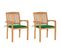 Chaises De Jardin 2 PCs Avec Coussins Vert Bois De Teck Massif