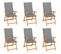 Chaises de jardin lot de 6 avec coussins gris Bois teck massif