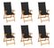 Chaises de jardin lot de 6 avec coussins noir Bois teck massif