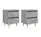 Tables De Chevet Pieds En Pin 2 PCs Gris Béton 40x35x50 Cm