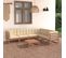 Salon De Jardin 7 PCs Avec Coussins Marron Miel Bois De Pin