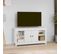 Meuble TV Blanc 103x36,5x52 Cm Bois De Pin Massif