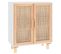 Buffet - Bahut - Meuble De Rangement Blanc 60x30x70 Cm Bois De Pin Massif Et Rotin Naturel