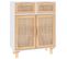 Buffet - Bahut - Meuble De Rangement Blanc 60x30x75 Cm Bois De Pin Massif Et Rotin Naturel