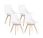 Lot De 4 Chaises - Blanc - Chaise Scandinave - Pieds En Bois (4 Chaises Dans Un Colis)